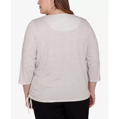 Alfred Dunner Plus Size Classic Festive Poodle Drawstring Top, Oatmeal, Size 3X