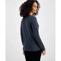 Women's Candy Cane Twist Long-Sleeve Top, Created for Macy's-Charcoal Heather Combo