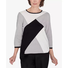 Alfred Dunner Classic Color Block Beaded Top, Grey, Size L