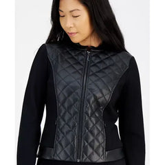 Anne Klein Petite Quilted Faux Leather Jacket, Stylish and Comfortable Outerwear, Anne Black