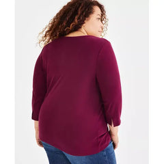 Plus Size Pima Cotton 3/4-Sleeve Top, Created for Macy's-Berried Treasur