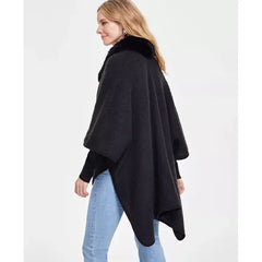 Women's Faux-Fur-Collar Topper Wrap, Created for Macy's-Black