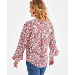 Women's Printed Pintuck Ruffle Sleeve Top, Created for Macy's-Pink floral