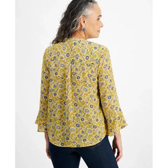 Women's Printed Pintuck Ruffle Sleeve Top, Created for Macy's-Bloom yellow