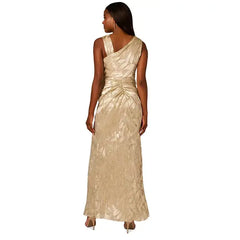Adrianna Papell Womens Asymmetric Metallic Print Mermaid Gown, Elegant Formal Evening Dress