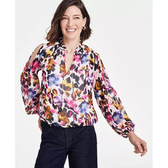Women's Crinkle Chiffon Cold-Shoulder Blouse, Created for Macy's-Meave Garden
