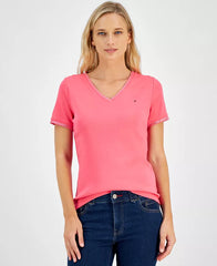 Macy's Women's Embellished V-Neck Cotton T-Shirt-Rosette