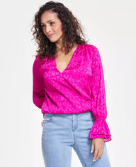 Women's Ruffle Surplice Blouse, Created for Macy's-Fuschia Pop
