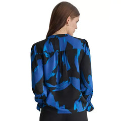 Macy's Women's Printed Blouson-Sleeve Button-Front Shirt-Black lapi