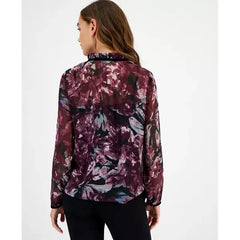 Anne Klein Womens Printed Long Sleeve Button Front Shirt, Stylish Shirt for Office or Everyday Wear, Anne Black , Size XXS