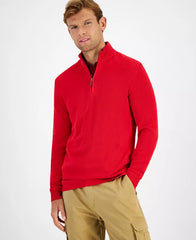 Men's Quarter-Zip Textured Cotton Sweater, Created for Macy's