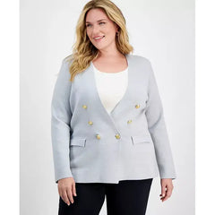 Plus Size Double-Breasted Jersey Blazer, Created for Macy's-Gray