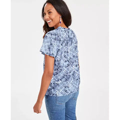 Women's Printed Shine Flutter-Sleeve Blouse, Created for Macy's-Tile hydrangea