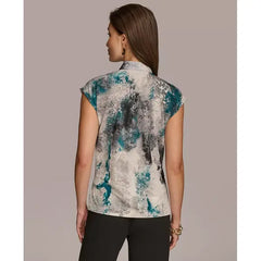 Macy's Donna Karan Women's Sleeveless Faux-Wrap Blouse-Peacock Multi