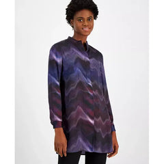 Anne Klein Womens Long Sleeve Popover Blouse, Deep Plum , Size XXS