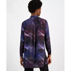 Anne Klein Womens Long Sleeve Popover Blouse, Deep Plum , Size XXS