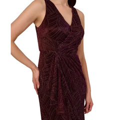 Adrianna Papell Women's Metallic Ruffled Sleeveless Faux Wrap Gown, Perfect for Glamorous Evenings