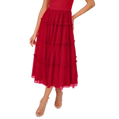 Adrianna Papell Women's Square Neck Midi Mesh Dress for Elegant and Modern Style