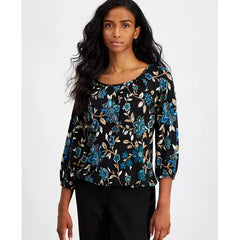 Anne Klein Petite Floral Print 34 Sleeve Top, Lightweight Stylish Blouse, Floral Multi , Size PXXS