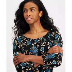 Anne Klein Petite Floral Print 34 Sleeve Top, Lightweight Stylish Blouse, Floral Multi , Size PXXS