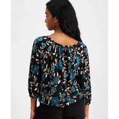Anne Klein Petite Floral Print 34 Sleeve Top, Lightweight Stylish Blouse, Floral Multi , Size PXXS