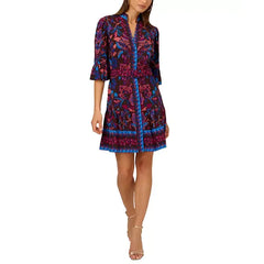Adrianna Papell Womens 3/4 Sleeve Belted Fit and Flare Dress, Flattering Style for Special Occasions, Brn Multi
