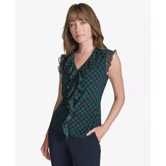 Macy's Women's Plaid Ruffle-Trim Top-Mdnght/for