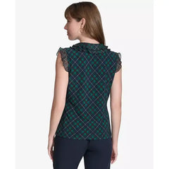 Macy's Women's Plaid Ruffle-Trim Top-Mdnght/for