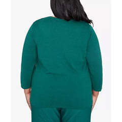 Alfred Dunner Plus Size Emerald Isle Colorblock Gold Trim Sweater, Multi Green
