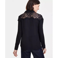 Women's Lace-Top Button-Up Shirt, Created for Macy's-Black