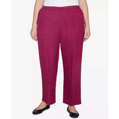 Alfred Dunner Plus Size Wine Country Soft Microfiber Side Seam Pocket Short Length Pant, Wine, Size 22WS