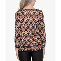 Alfred Dunner Women's Rue Rivoli Cozy Beaded Split Neck Top, Neutral Multi, Size XL
