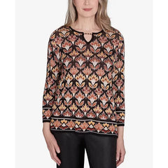Alfred Dunner Women's Rue Rivoli Cozy Beaded Split Neck Top, Neutral Multi, Size XL