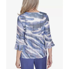 Alfred Dunner Women's Worth Avenue Watercolor Top with Three Quarter Bell Sleeves, Multi Purple , Size XL