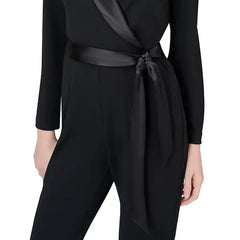 Adrianna Papell Tuxedo Jumpsuit for Sophisticated Evening Wear, Black