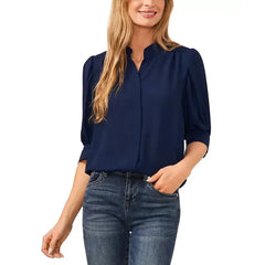 Macy's Women's 3/4-Sleeve Collared Button Down Blouse-Classic navy