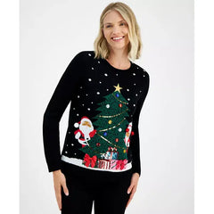 Women's Mr. and Mrs. Claus Crewneck Sweater, Created for Macy's-Deep black