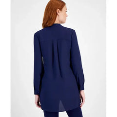 Anne Klein Women's Split Neck Long Sleeve Nehru Tunic, Elegant and Versatile Top