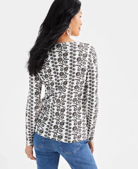 Petite Floral Vine Scoop-Neck Long-Sleeve T-Shirt, Created for Macy's-Floral Shitake