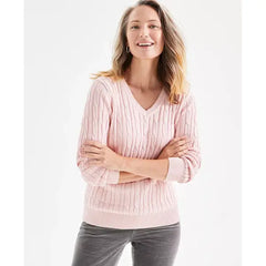 Women's Cotton Cable-Knit V-Neck Sweater, Created for Macy's-Veiled Rose