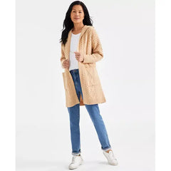 Women's Chunky Cable-Knit Hoodie Cardigan, Created for Macy's-Icy coffee
