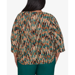 Alfred Dunner Plus Size Emerald Isle Chenille Vertical Texture Top, Multi Green , Size 3X
