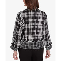 Alfred Dunner Women's Runway Ready Spliced Plaid Boucle Jacket, Black/White Metallic