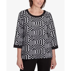 Alfred Dunner Runway Ready Women's Houndstooth Textured Top, Multi Black