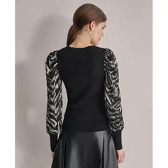 Macy's Women's V-Neck Rib-Knit Satin-Long-Sleeve-Bk/brs Str