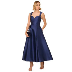 Adrianna Papell Women's Sweetheart Neck Mikado Gown for Elegant and Classic Evening Style, Light Navy