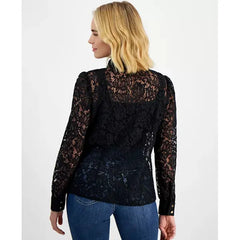 Petite Lace Top, Created for Macy's-Deep black