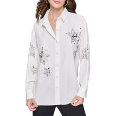 Macy's Petite Stars and Studs Collared Shirt-Soft white