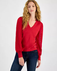 Macy's Women's Clip-Dot-Sleeve Sweater-Chili Paper
