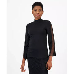 Anne Klein Womens Sernity Knit Long Embellished Sleeve Top, Stylish and Comfortable Top, Anne Black